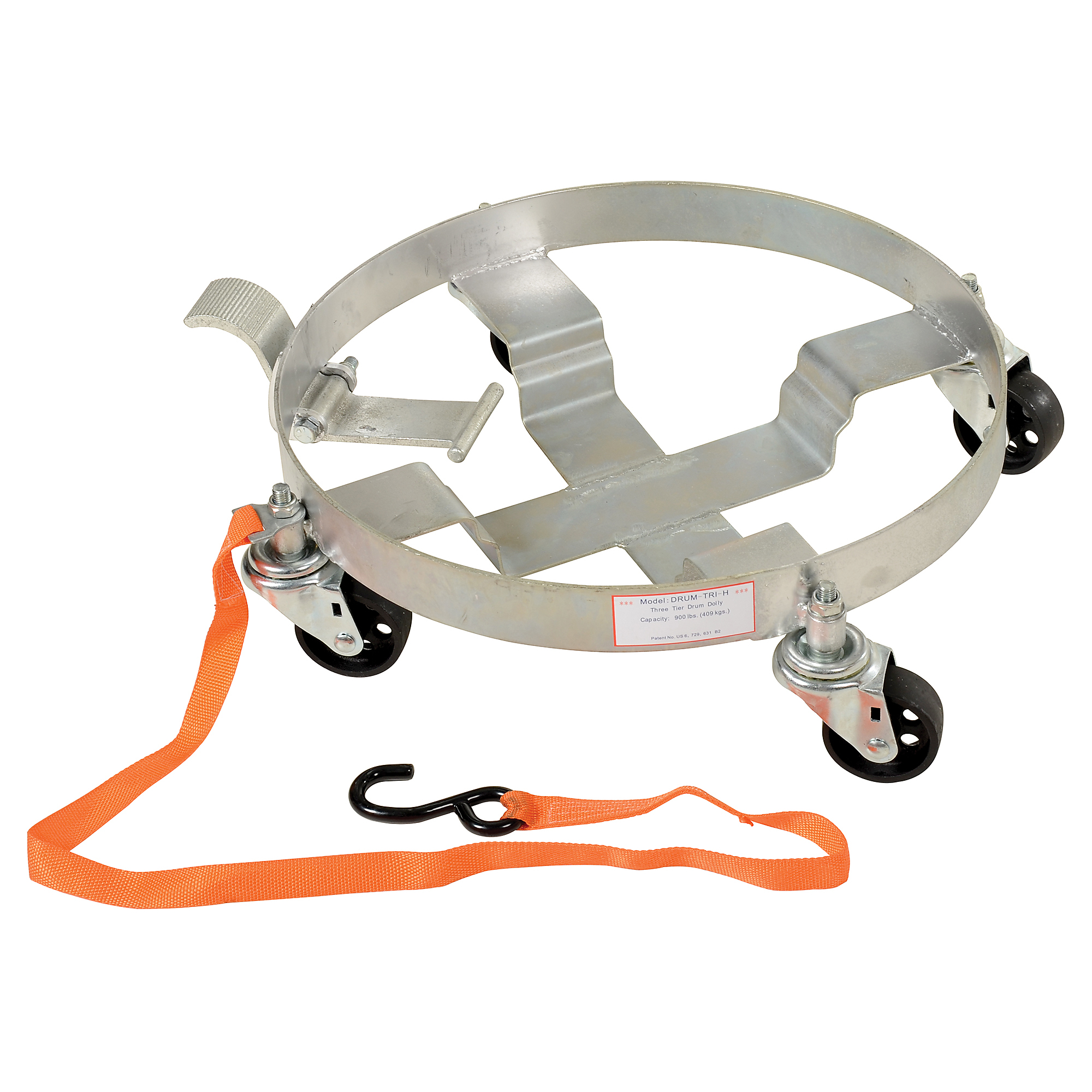 Vestil 3-Tier Steel Tilting Drum Dolly - 900-Lb. Capacity, Foot-Operated, Model# DRUM-TRI-H-TLT